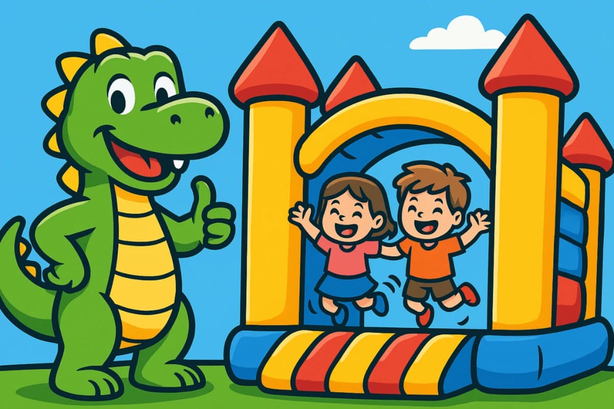 Springkasteel met dinojump mascotte dinosaurus